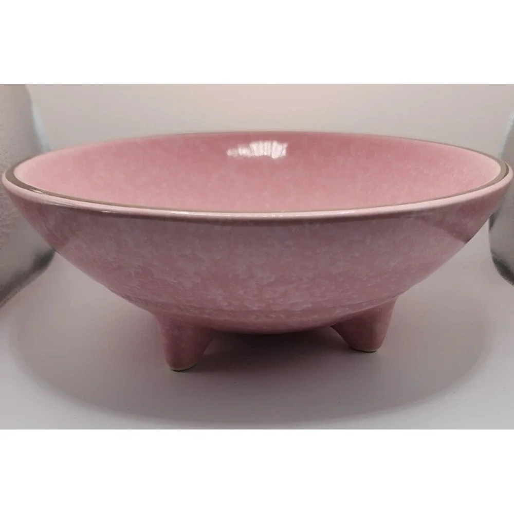 Kenwood Vintage Pink MCM Retro 964 Drip Speckled Footed Oven Proof Bowl USA 8.75